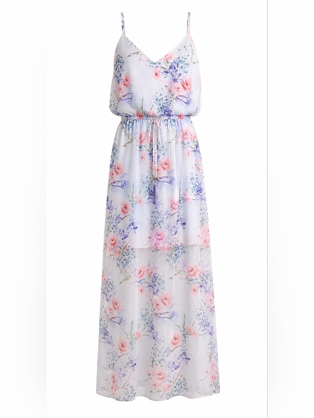 Guess White Floral Maxi Dress with Pink & Blue Flowers XL WORN ONCE!